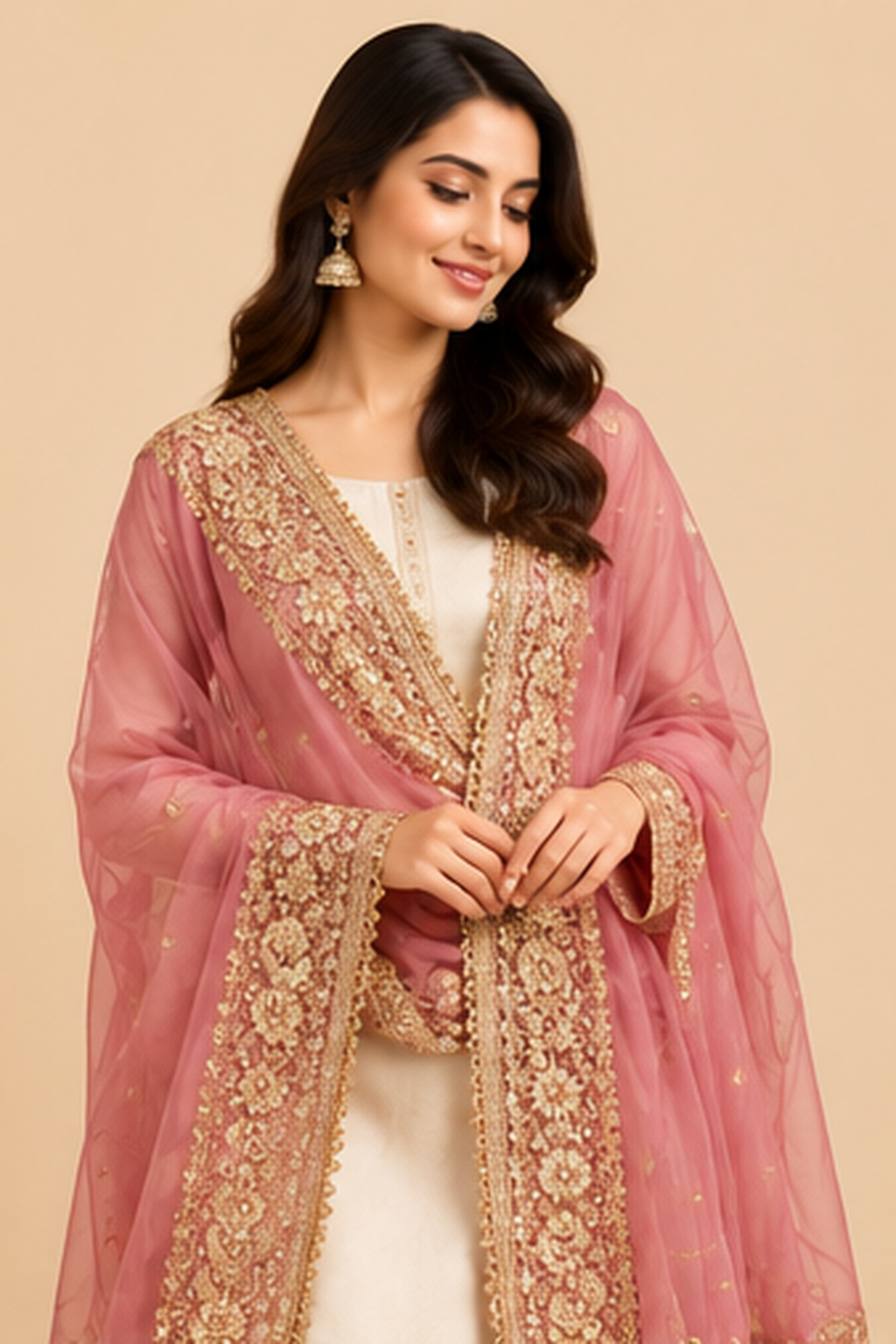 Royal Zari Embroidered Chiffon Dupatta