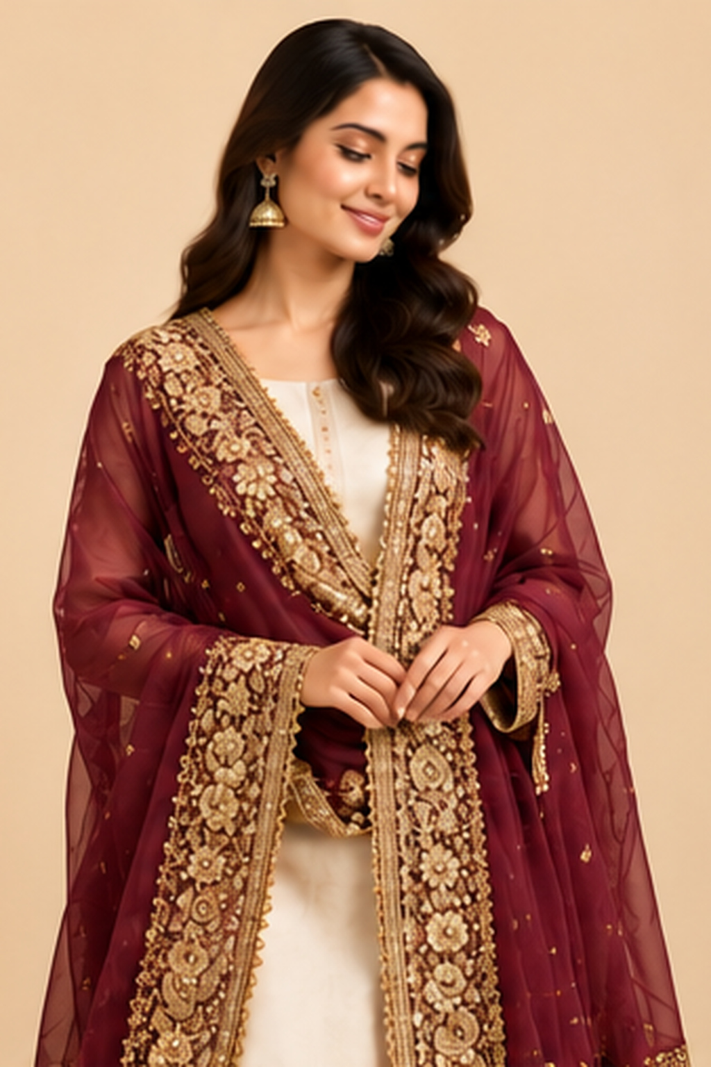 Royal Zari Embroidered Chiffon Dupatta