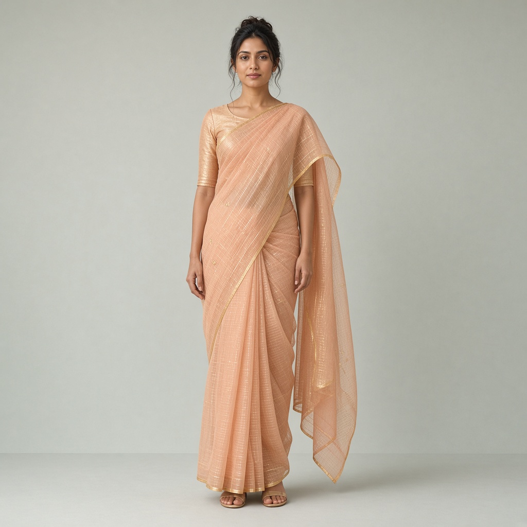 Apricot Chanderi Saree