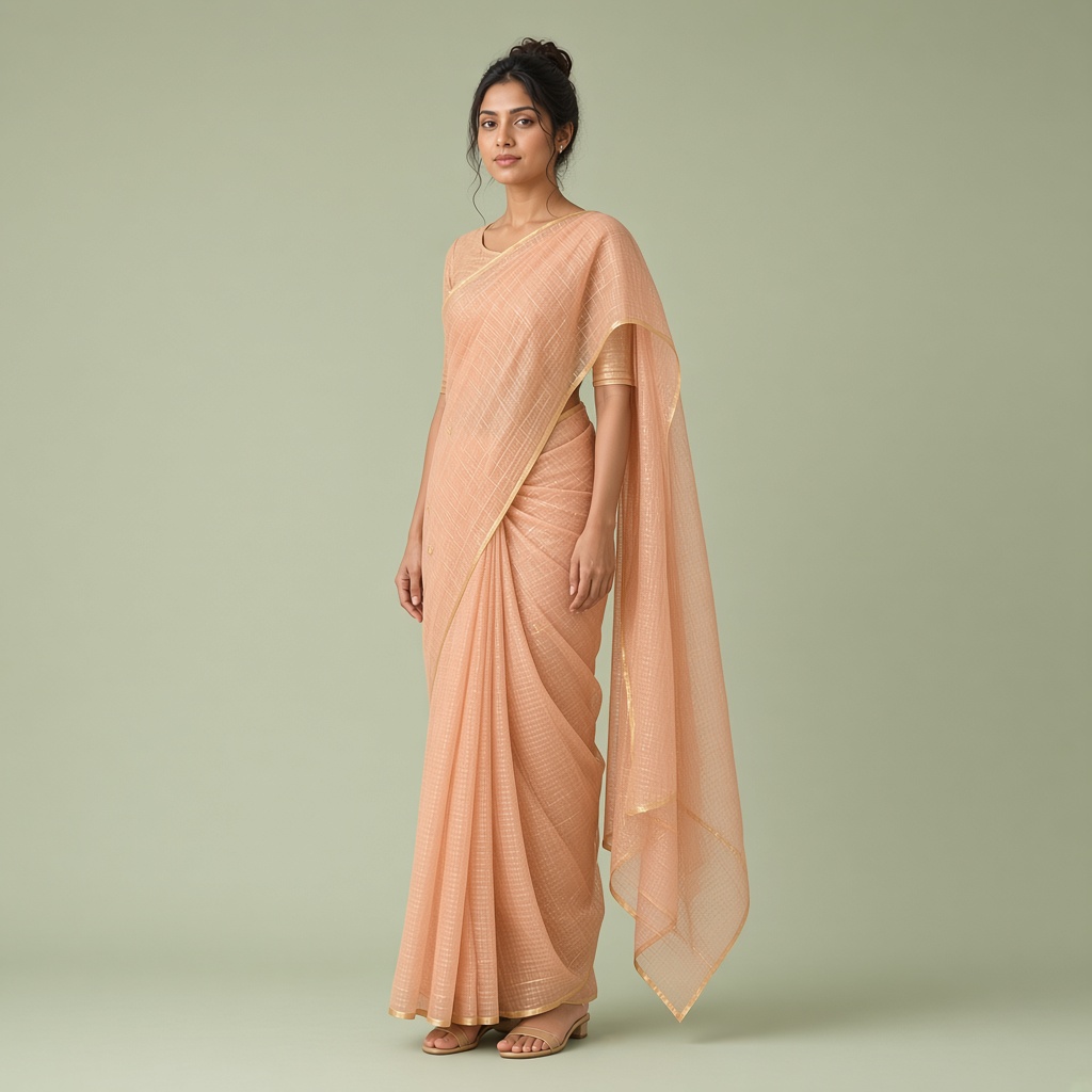 Apricot Chanderi Saree