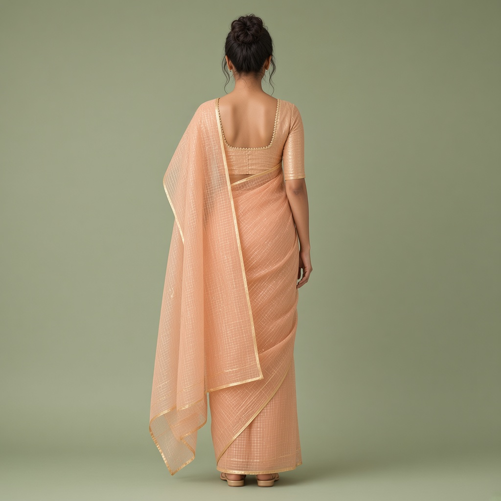 Apricot Chanderi Saree