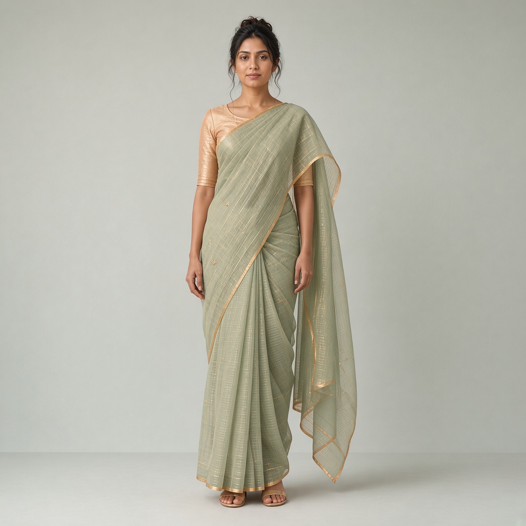 Apricot Chanderi Saree