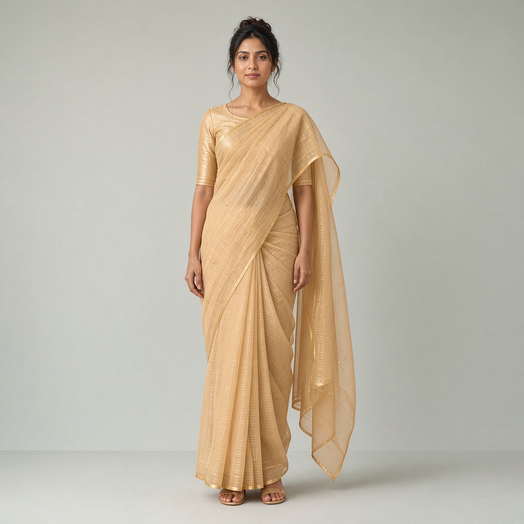 Apricot Chanderi Saree