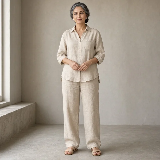 Beige Linen Relaxed Co-ord Set