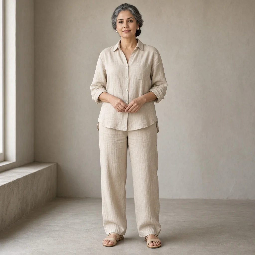 Beige Linen Relaxed Co-ord Set