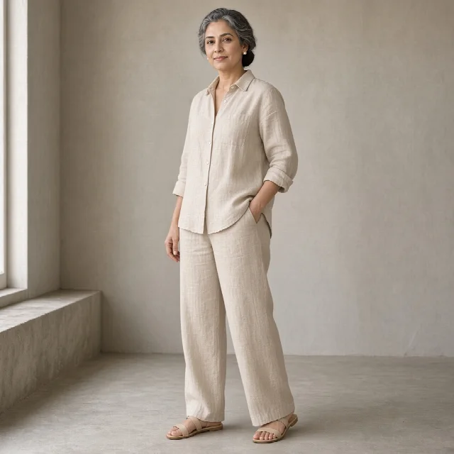 Beige Linen Relaxed Co-ord Set