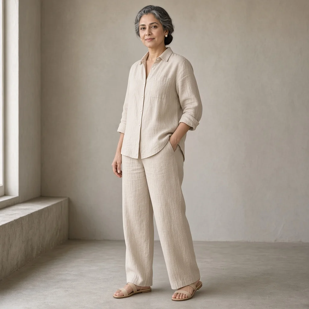 Beige Linen Relaxed Co-ord Set