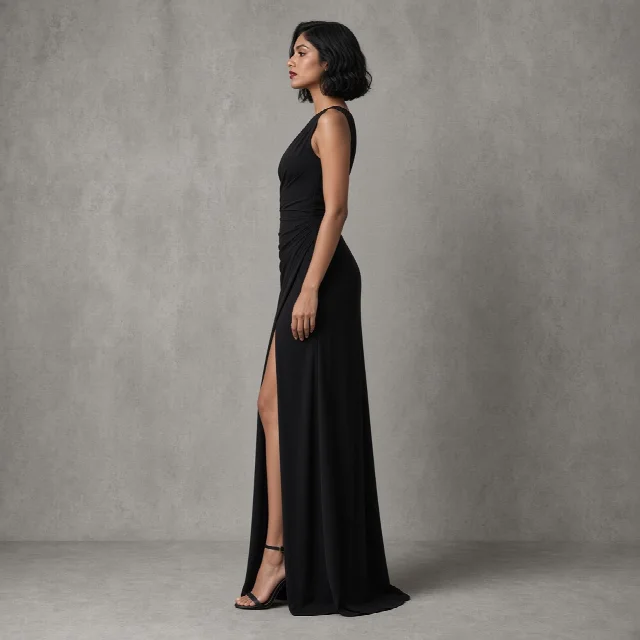 Black Asymmetric Indo-Western Gown