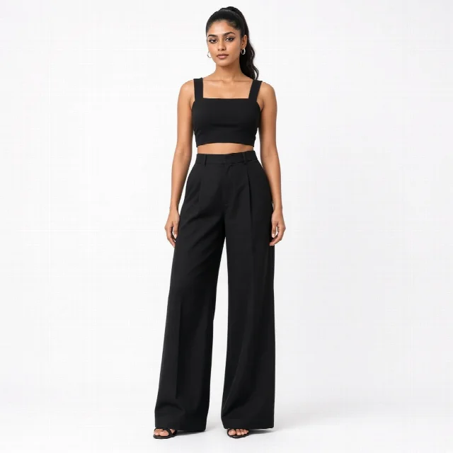 Black Crop and Palazzo Co-ord Set