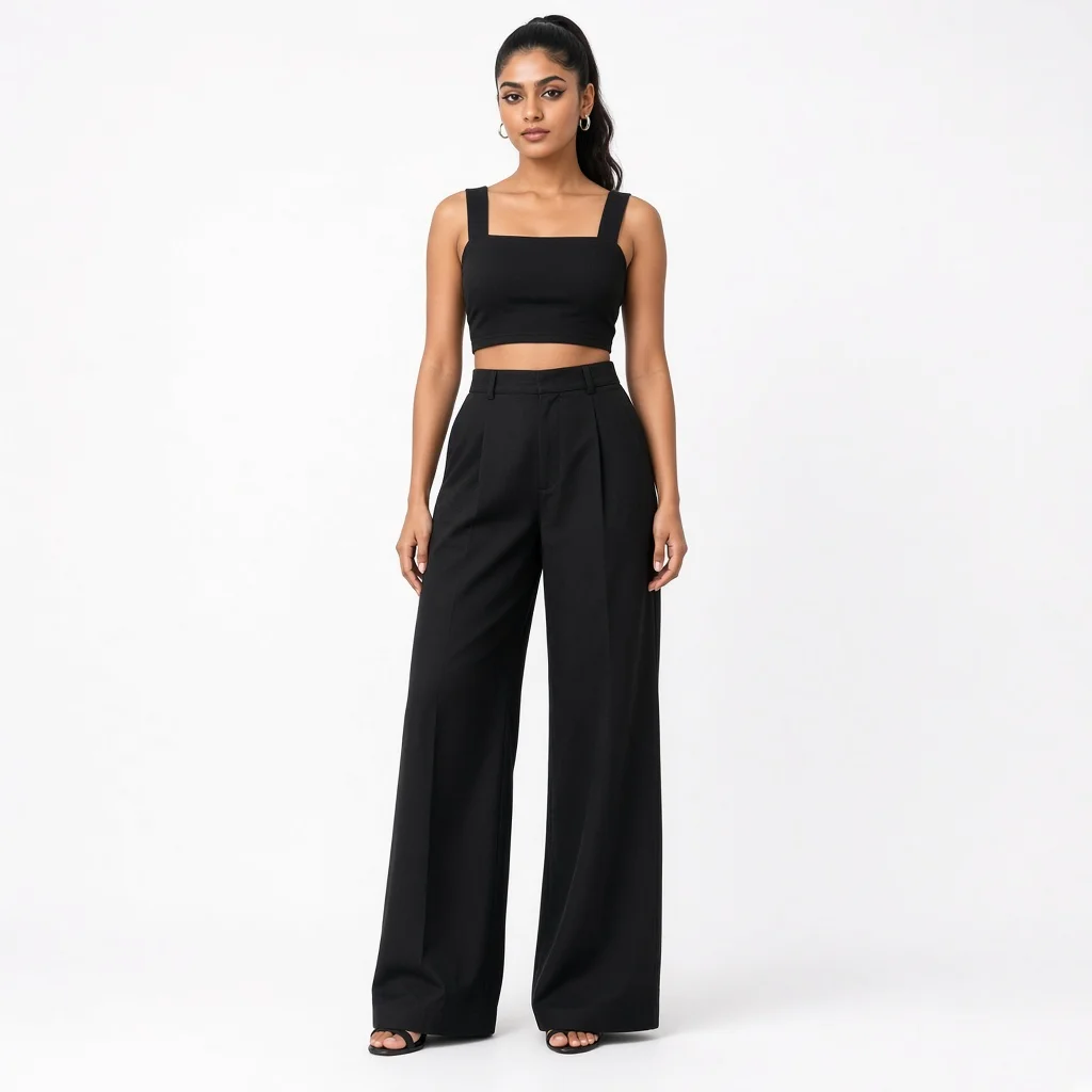 Black Crop and Palazzo Co-ord Set