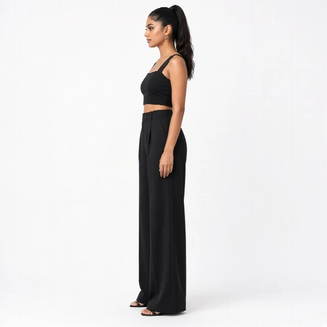 Black Crop and Palazzo Co-ord Set