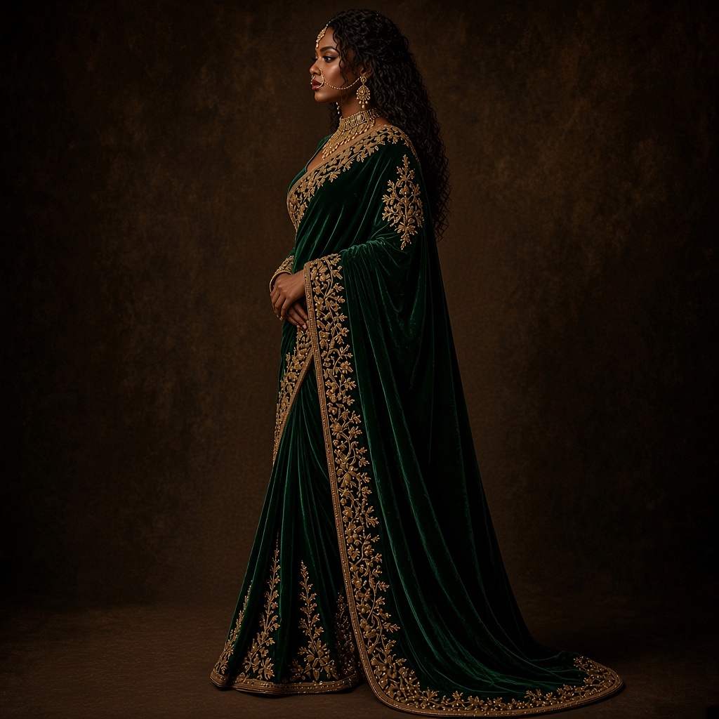 Bridal Velvet Zardosi Saree