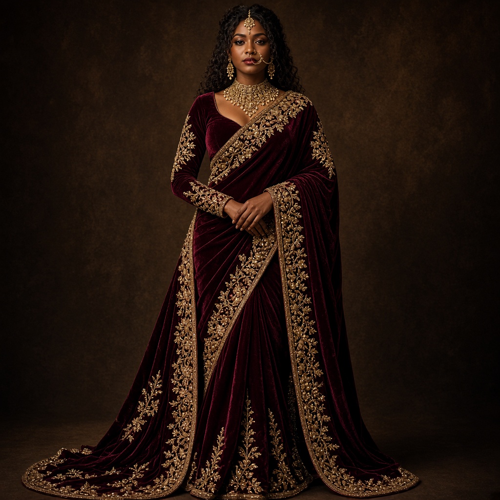 Bridal Velvet Zardosi Saree
