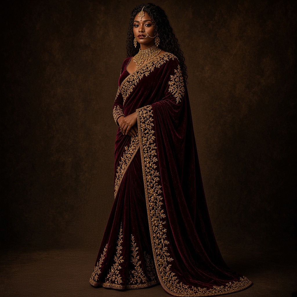 Bridal Velvet Zardosi Saree