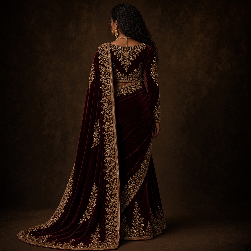 Bridal Velvet Zardosi Saree