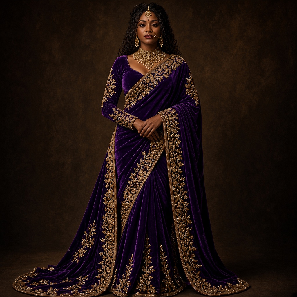 Bridal Velvet Zardosi Saree