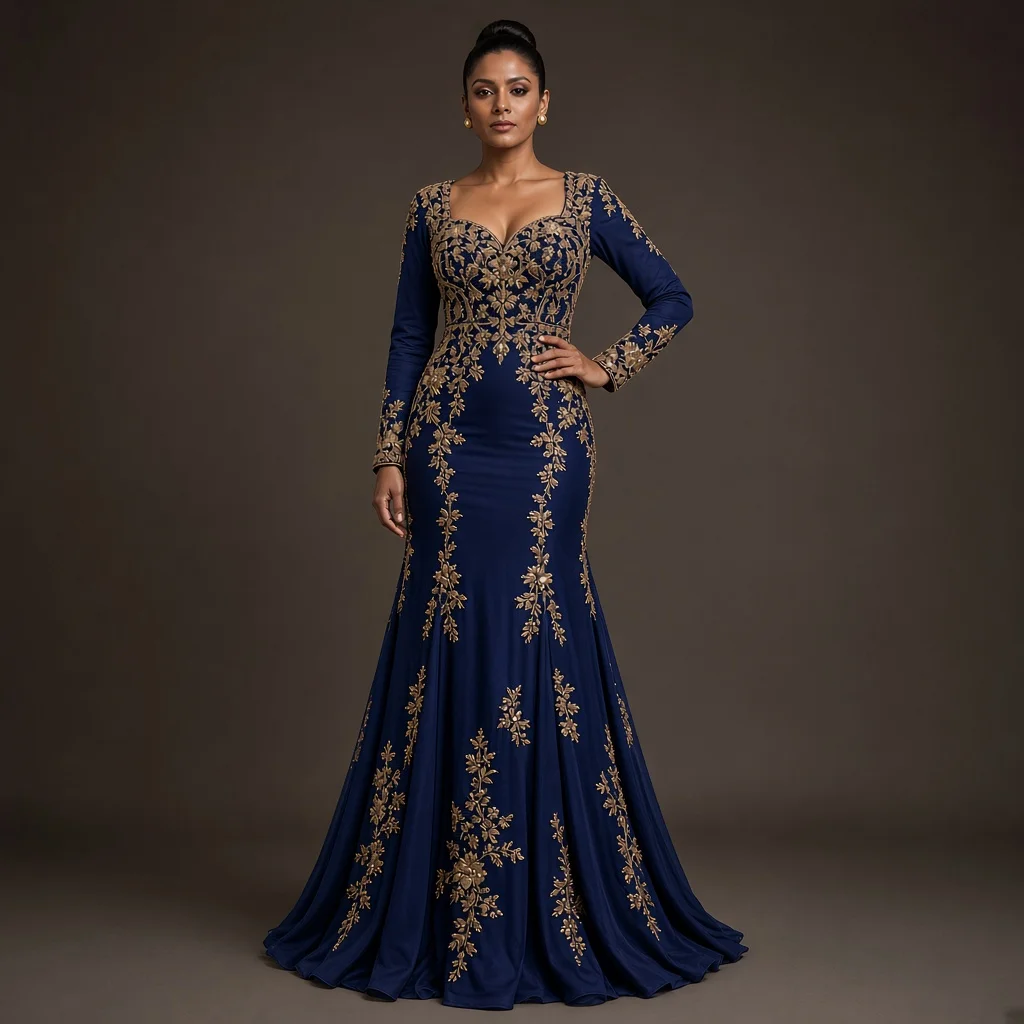 Burgundy Embroidered Party Gown