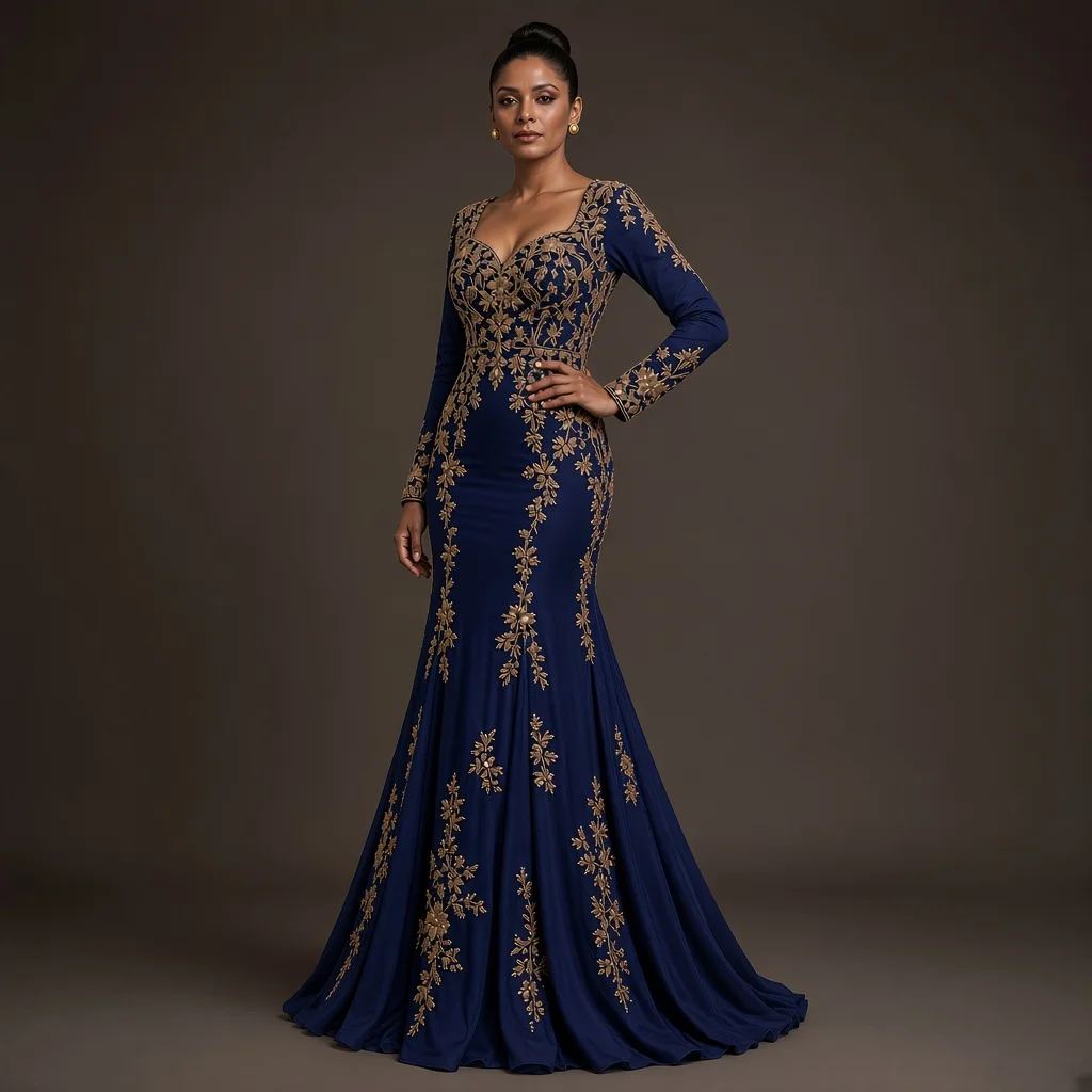 Burgundy Embroidered Party Gown