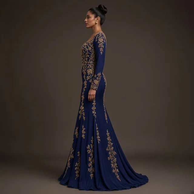 Burgundy Embroidered Party Gown thumbnail