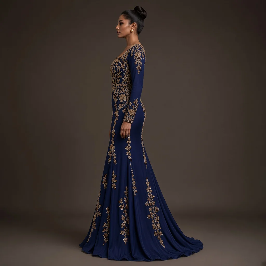Burgundy Embroidered Party Gown
