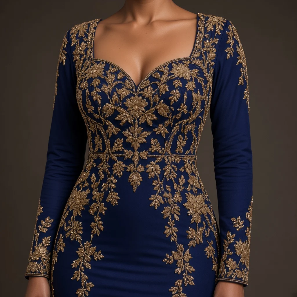 Burgundy Embroidered Party Gown