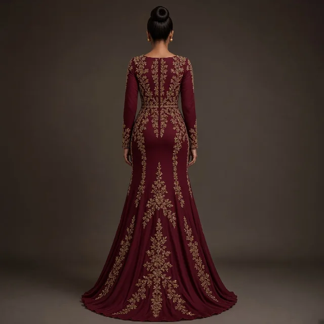Burgundy Embroidered Party Gown thumbnail