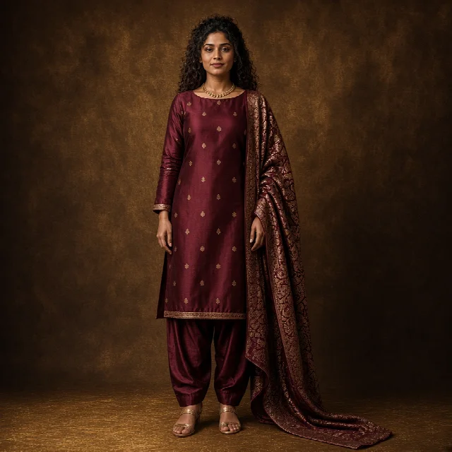 Burgundy Silk Festive Suit