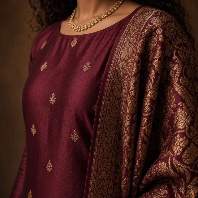Burgundy Silk Festive Suit