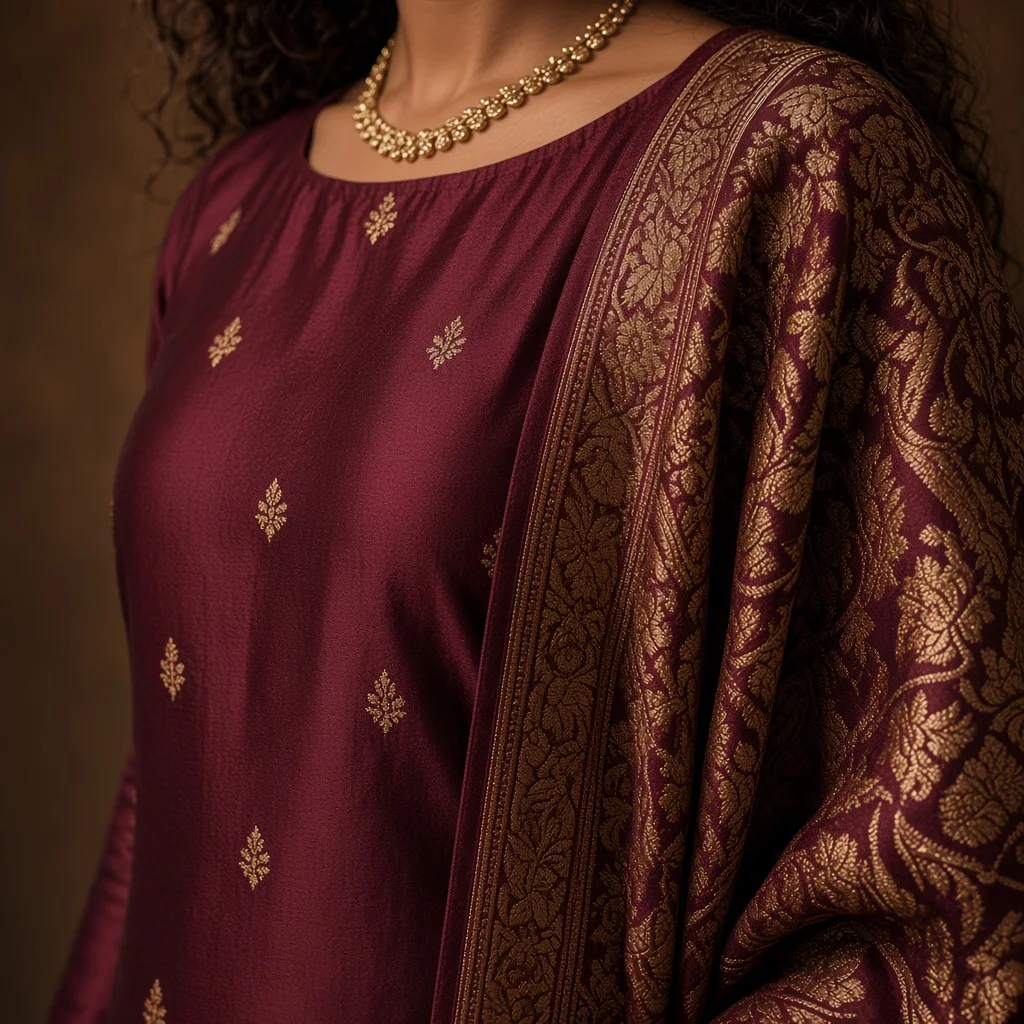 Burgundy Silk Festive Suit