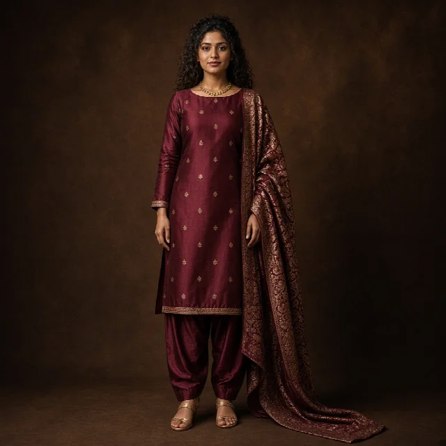 Burgundy Silk Festive Suit