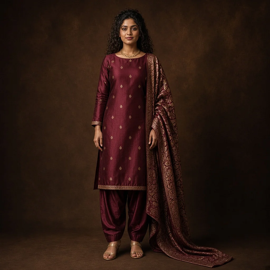 Burgundy Silk Festive Suit