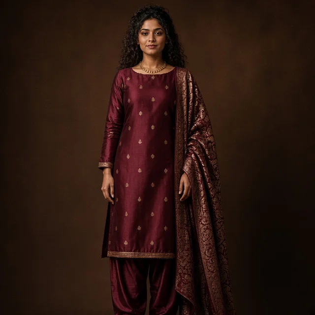 Burgundy Silk Festive Suit