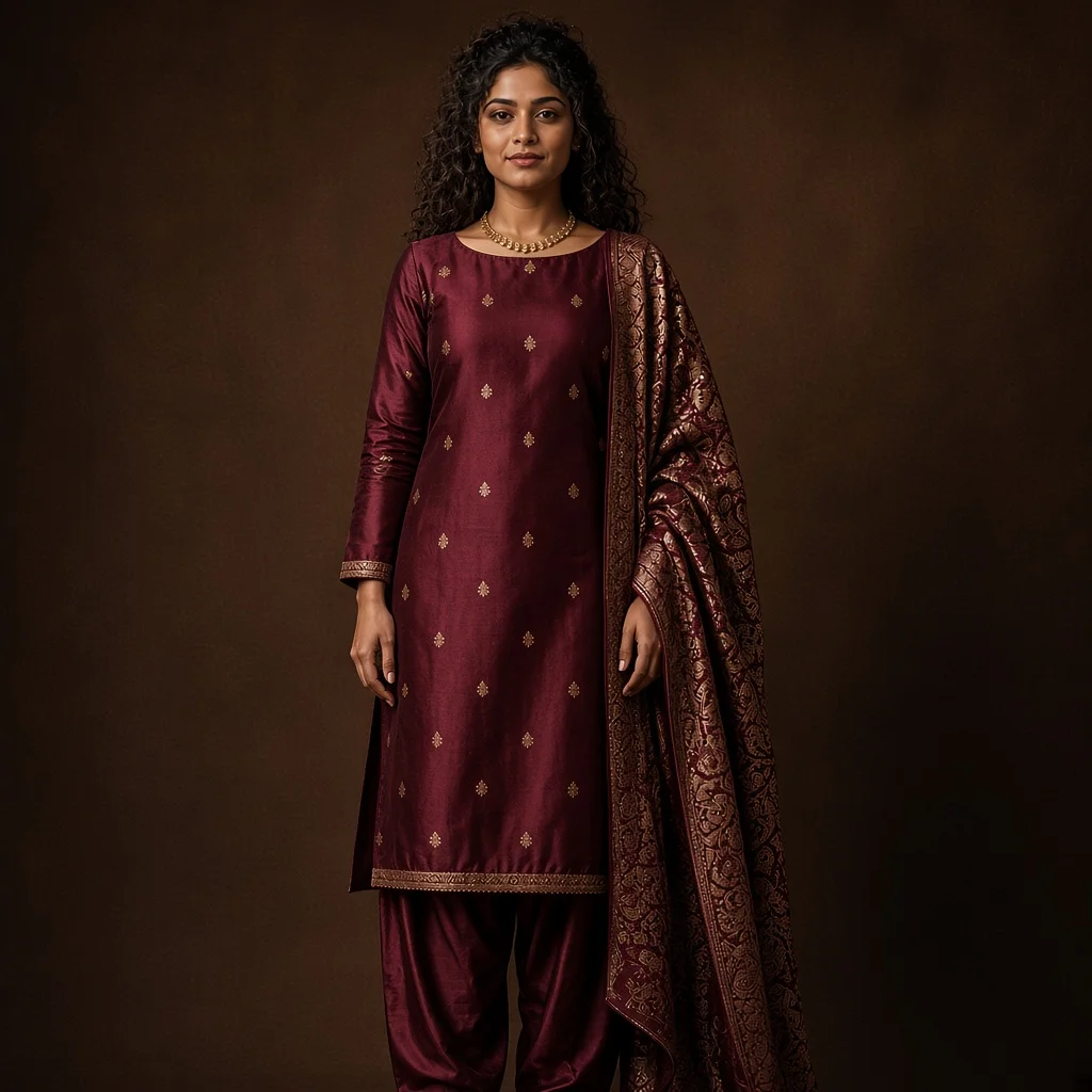 Burgundy Silk Festive Suit