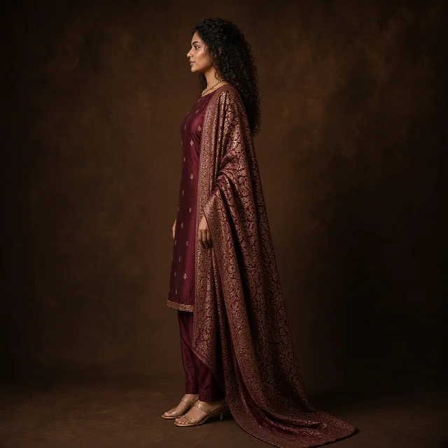 Burgundy Silk Festive Suit