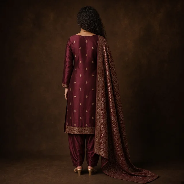 Burgundy Silk Festive Suit