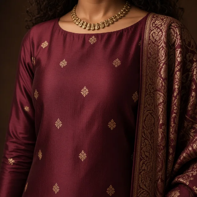 Burgundy Silk Festive Suit