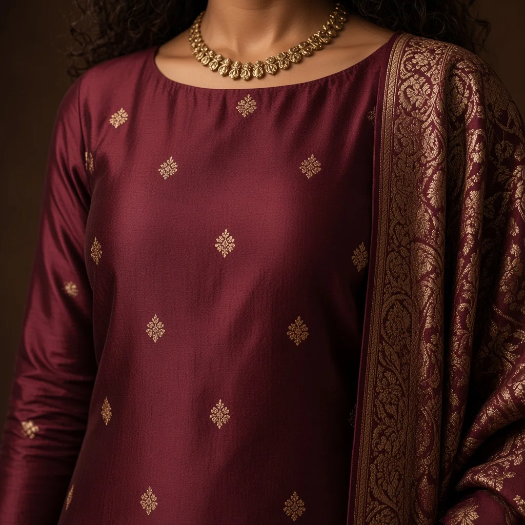 Burgundy Silk Festive Suit