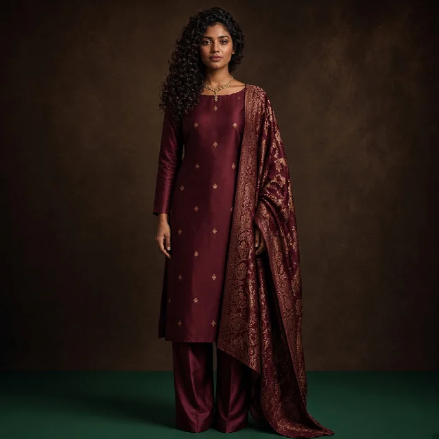 Burgundy Silk Suit Set thumbnail