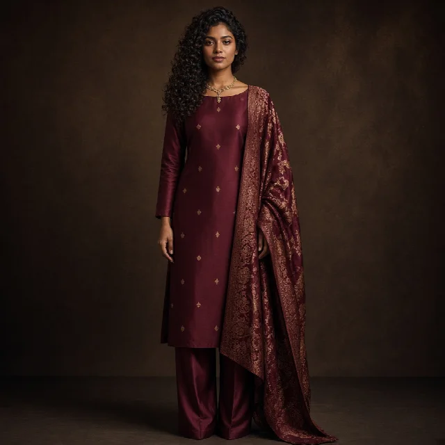 Burgundy Silk Suit Set