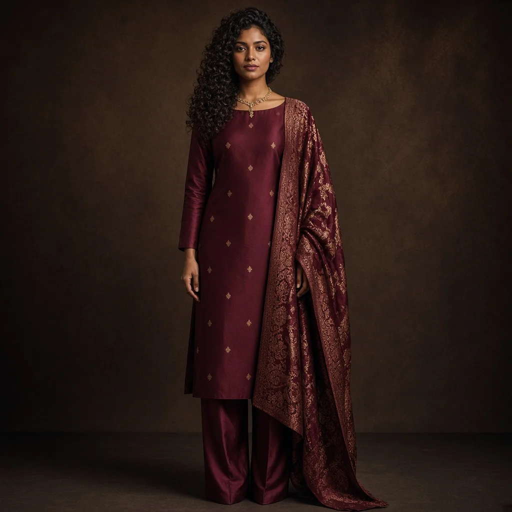 Burgundy Silk Suit Set