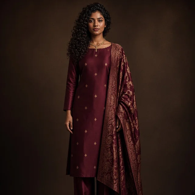 Burgundy Silk Suit Set