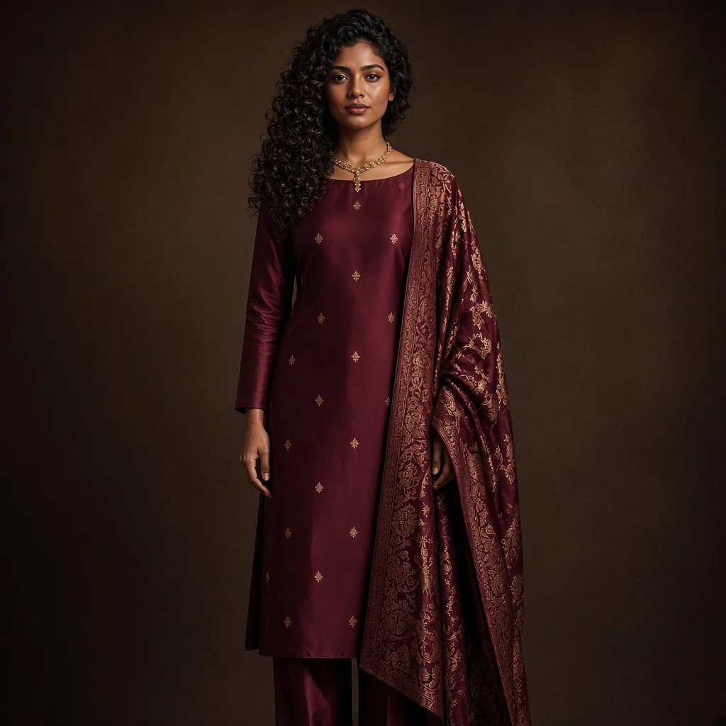 Burgundy Silk Suit Set
