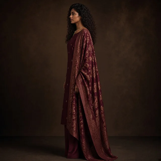 Burgundy Silk Suit Set