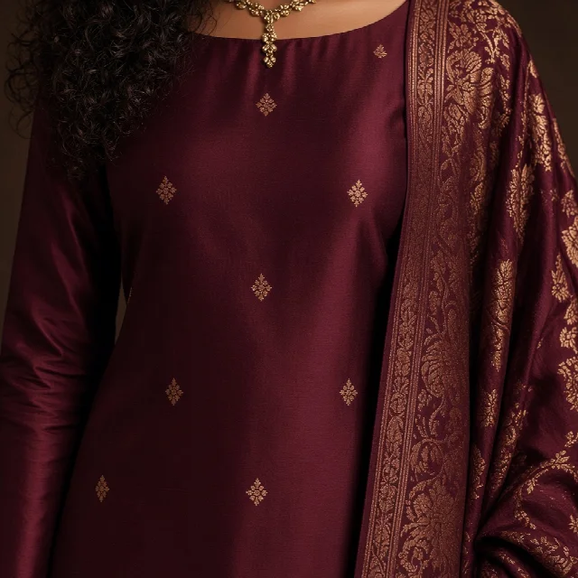 Burgundy Silk Suit Set