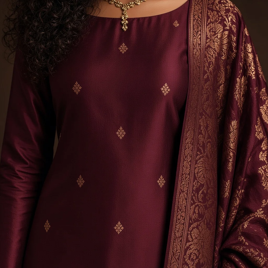 Burgundy Silk Suit Set