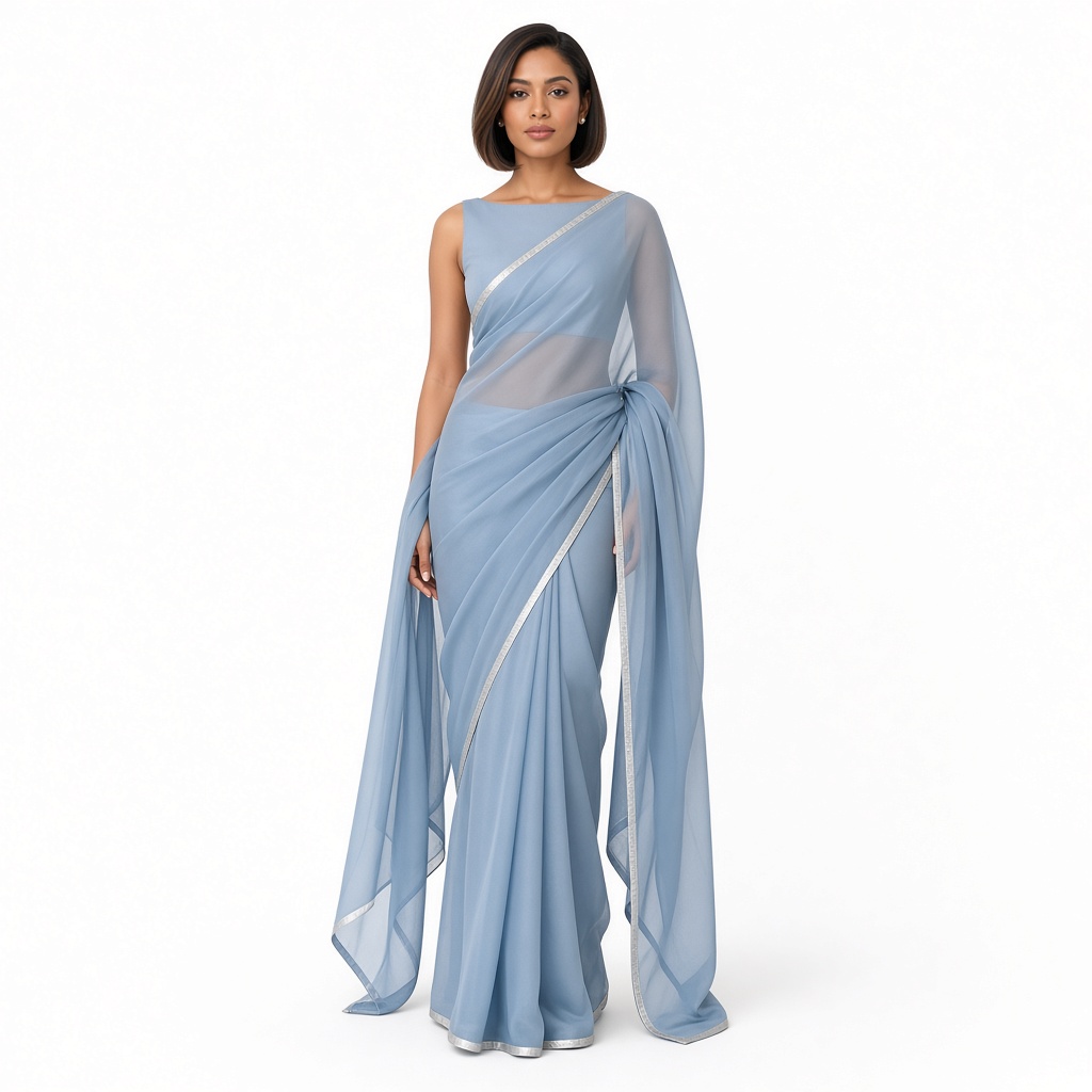 Cloud Minimal Chiffon Saree