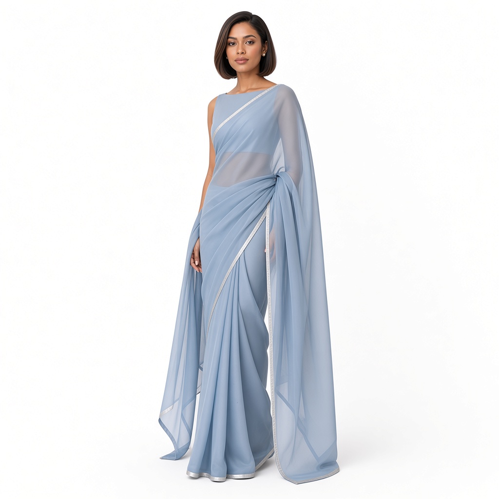 Cloud Minimal Chiffon Saree