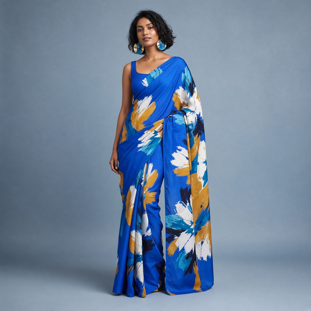 Cobalt Art Print Saree