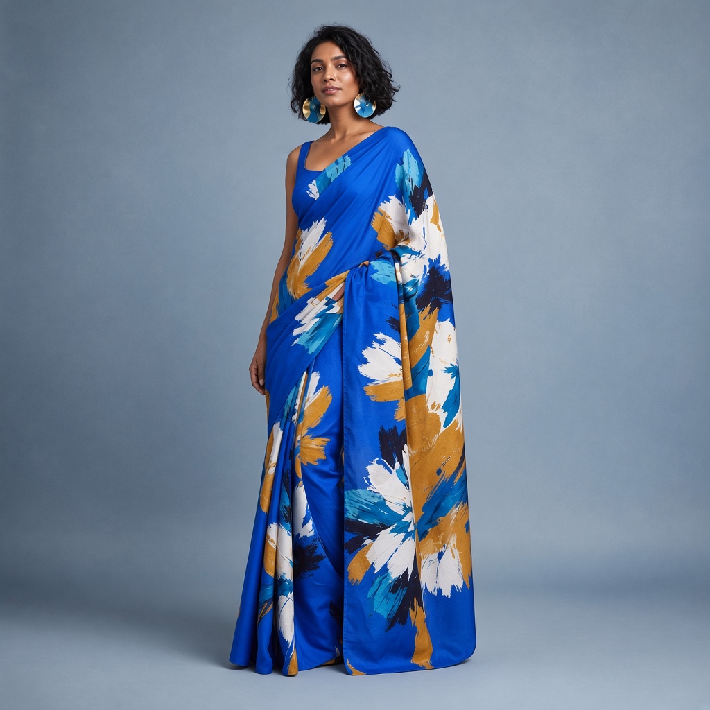 Cobalt Art Print Saree
