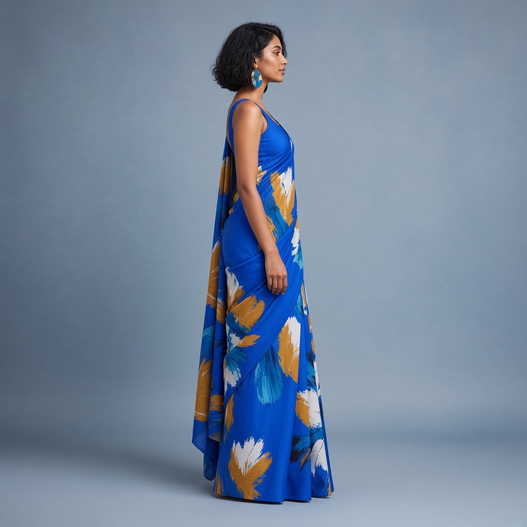 Cobalt Art Print Saree